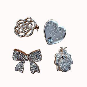 Guess Rhinestone Brooch Lot - Heart Bow Rose & Bee Designs - Rose Gold Tone